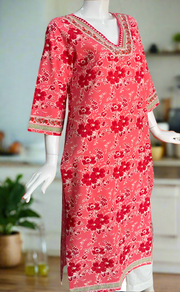 Pink Floral Jaipuri Cotton Kurti. Pure Versatile Cotton. | Laces and Frills