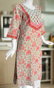 Sea Green Garden Jaipuri Cotton Kurti. Pure Versatile Cotton. | Laces and Frills