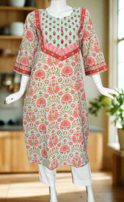 Sea Green Garden Jaipuri Cotton Kurti. Pure Versatile Cotton. | Laces and Frills