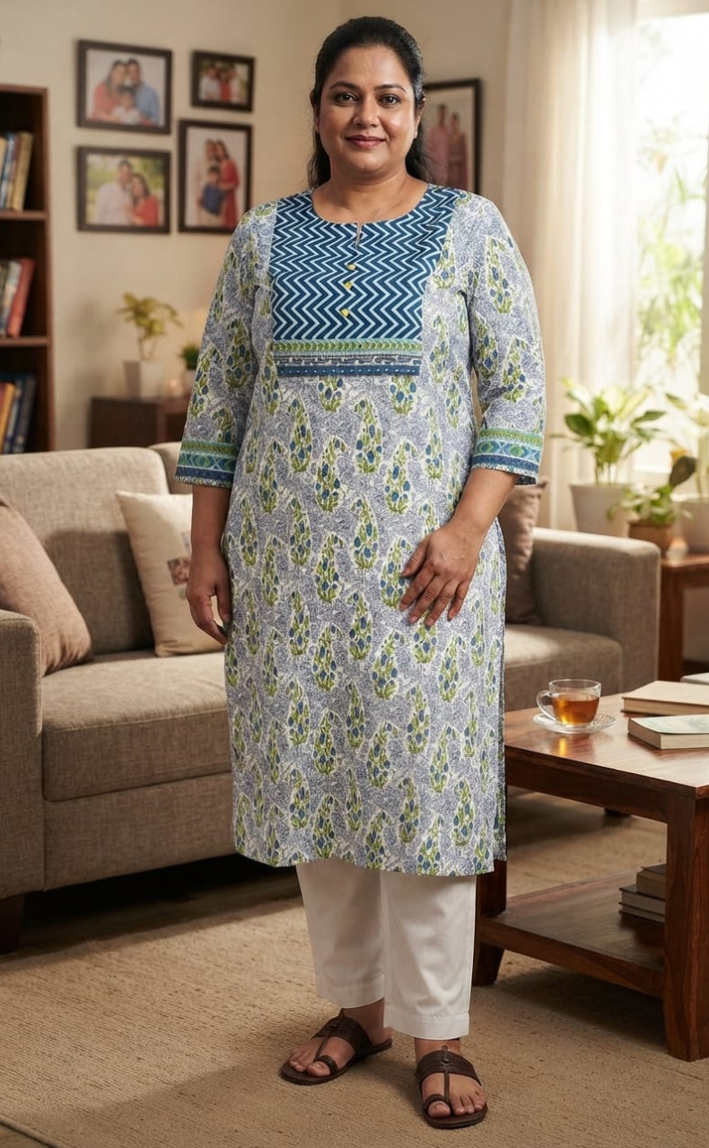 Blue Garden Jaipuri Cotton Kurti. Pure Versatile Cotton. | Laces and Frills