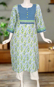 White/Blue Garden Jaipuri Cotton Kurti. Pure Versatile Cotton. | Laces and Frills