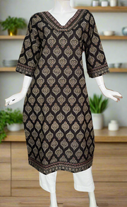 Black Ajrakh Print Jaipuri Cotton Kurti. Pure Versatile Cotton. | Laces and Frills