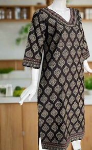 Black Ajrakh Print Jaipuri Cotton Kurti. Pure Versatile Cotton. | Laces and Frills