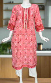 Pink Floral Jaipuri Cotton Kurti. Pure Versatile Cotton. | Laces and Frills