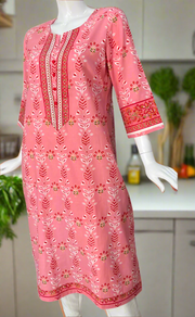 Pink Floral Jaipuri Cotton Kurti. Pure Versatile Cotton. | Laces and Frills
