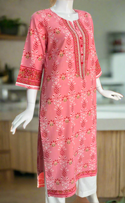 Pink Floral Jaipuri Cotton Kurti. Pure Versatile Cotton. | Laces and Frills