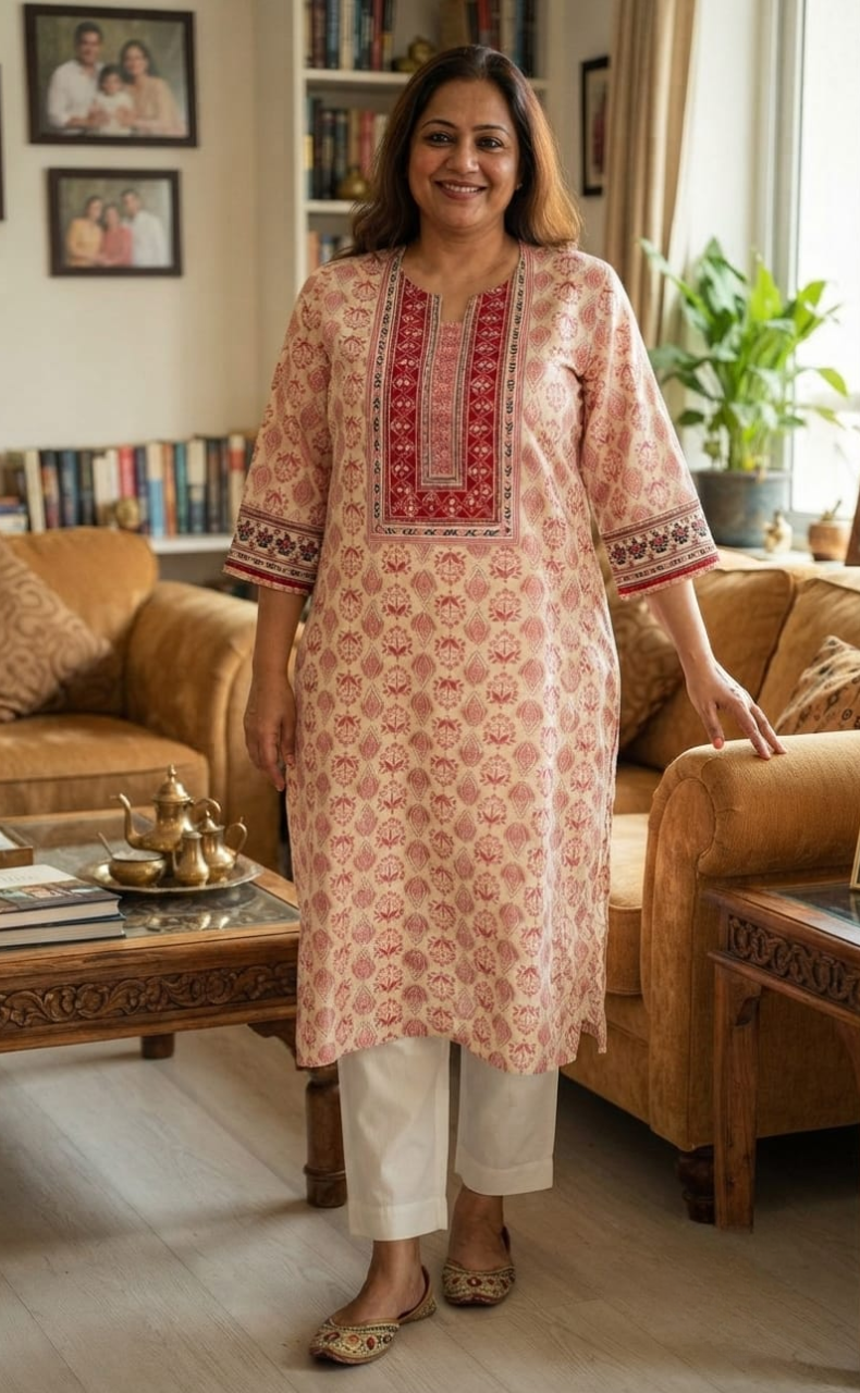 Pink Floral Jaipuri Cotton Kurti. Pure Versatile Cotton. | Laces and Frills