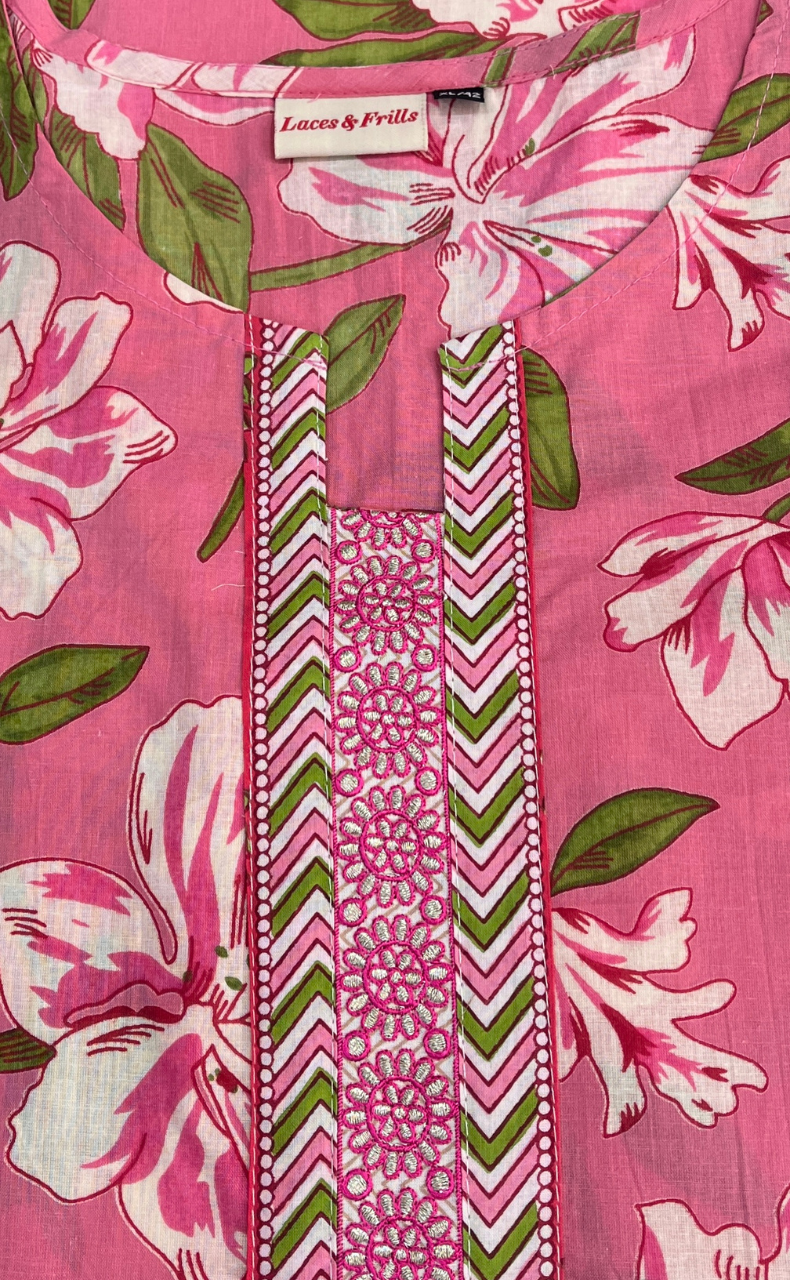 Pink Garden Jaipuri Cotton Kurti. Pure Versatile Cotton. | Laces and Frills