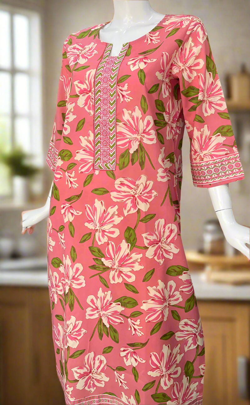 Pink Garden Jaipuri Cotton Kurti. Pure Versatile Cotton. | Laces and Frills