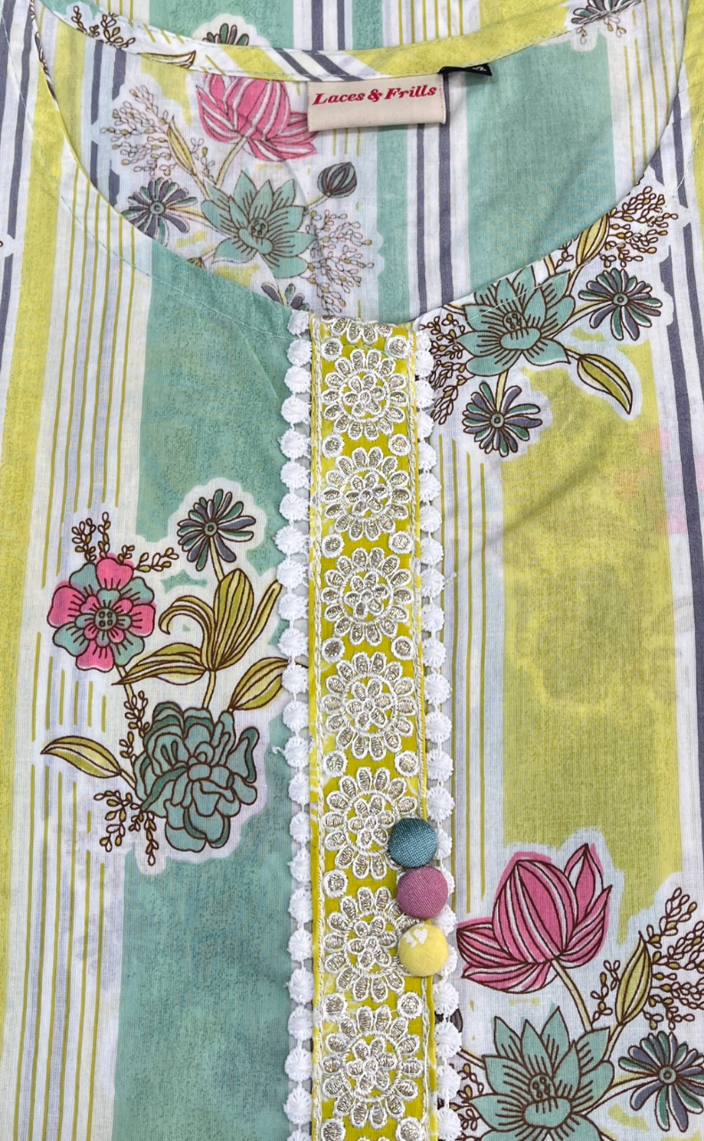 Light Green Garden Jaipuri Cotton Kurti. Pure Versatile Cotton. | Laces and Frills