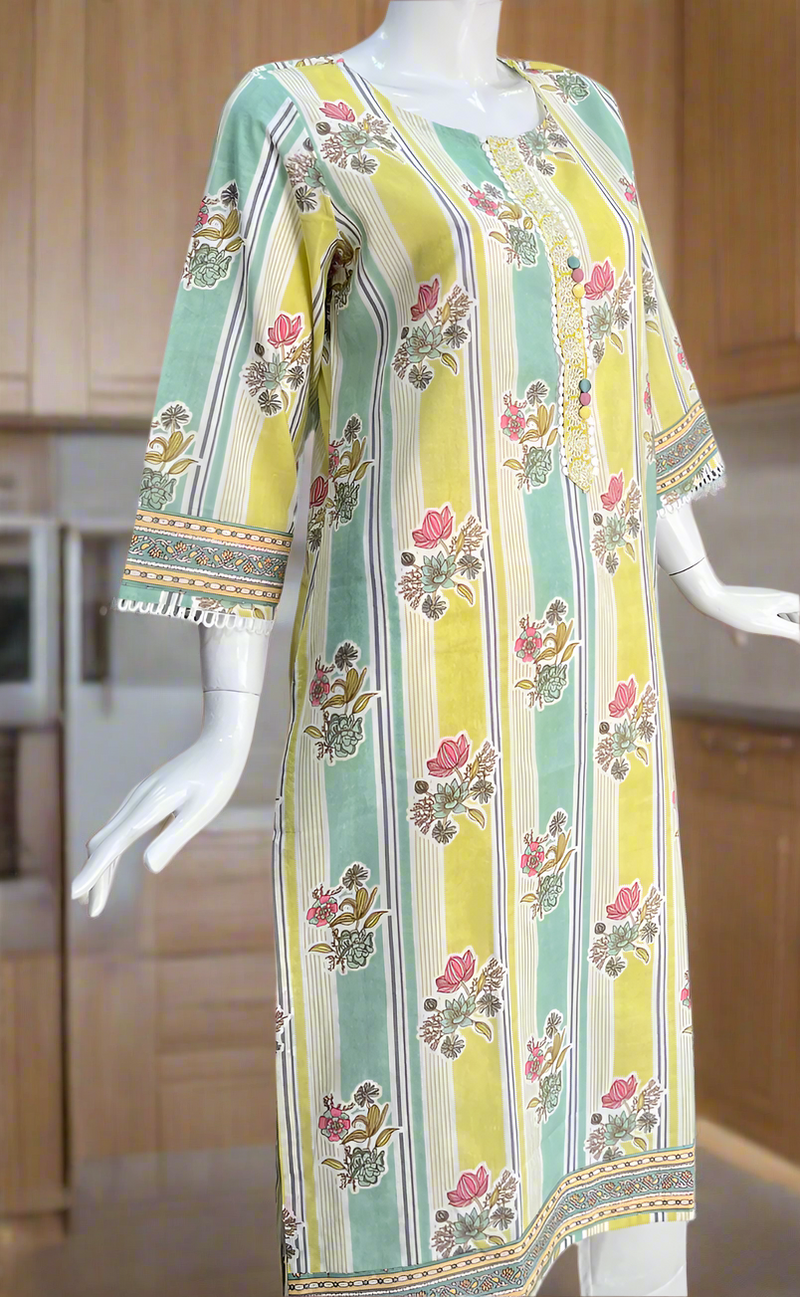 Light Green Garden Jaipuri Cotton Kurti. Pure Versatile Cotton. | Laces and Frills