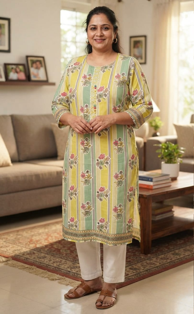 Light Green Garden Jaipuri Cotton Kurti. Pure Versatile Cotton. | Laces and Frills
