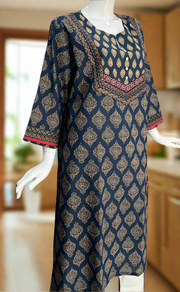 Indigo Blue Floral Jaipuri Cotton Kurti. Pure Versatile Cotton. | Laces and Frills