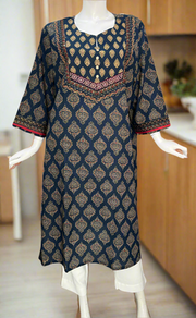 Indigo Blue Floral Jaipuri Cotton Kurti. Pure Versatile Cotton. | Laces and Frills