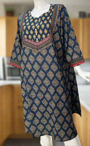 Indigo Blue Floral Jaipuri Cotton Kurti. Pure Versatile Cotton. | Laces and Frills