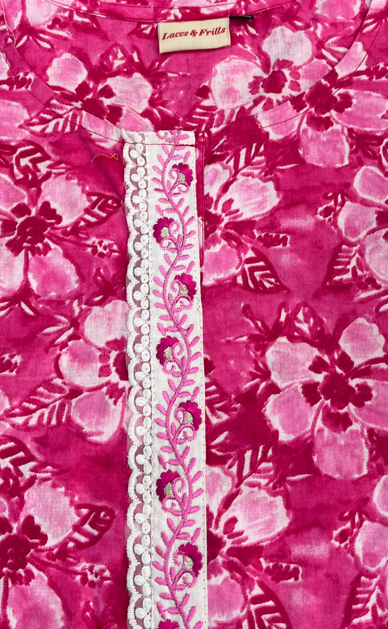 Pink Garden Jaipuri Cotton Kurti. Pure Versatile Cotton. | Laces and Frills