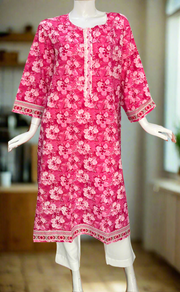 Pink Garden Jaipuri Cotton Kurti. Pure Versatile Cotton. | Laces and Frills