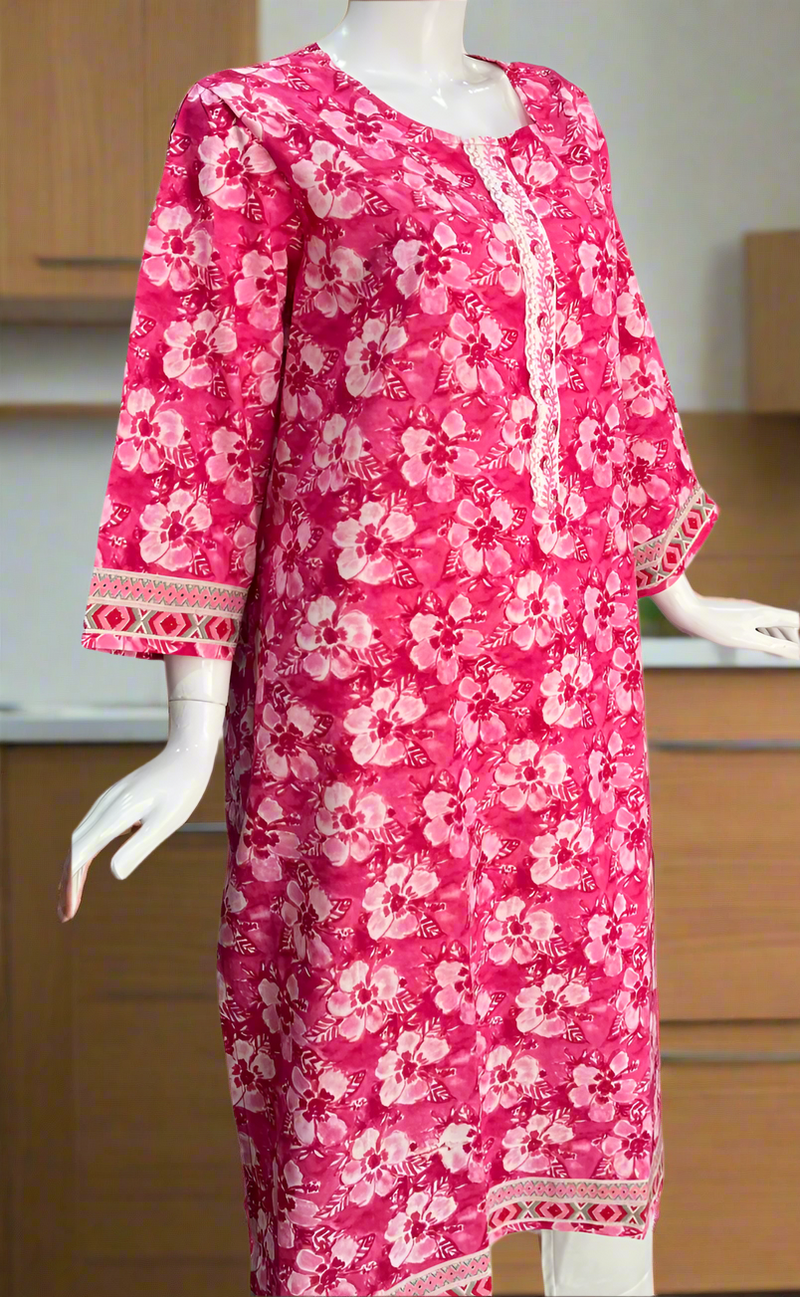 Pink Garden Jaipuri Cotton Kurti. Pure Versatile Cotton. | Laces and Frills