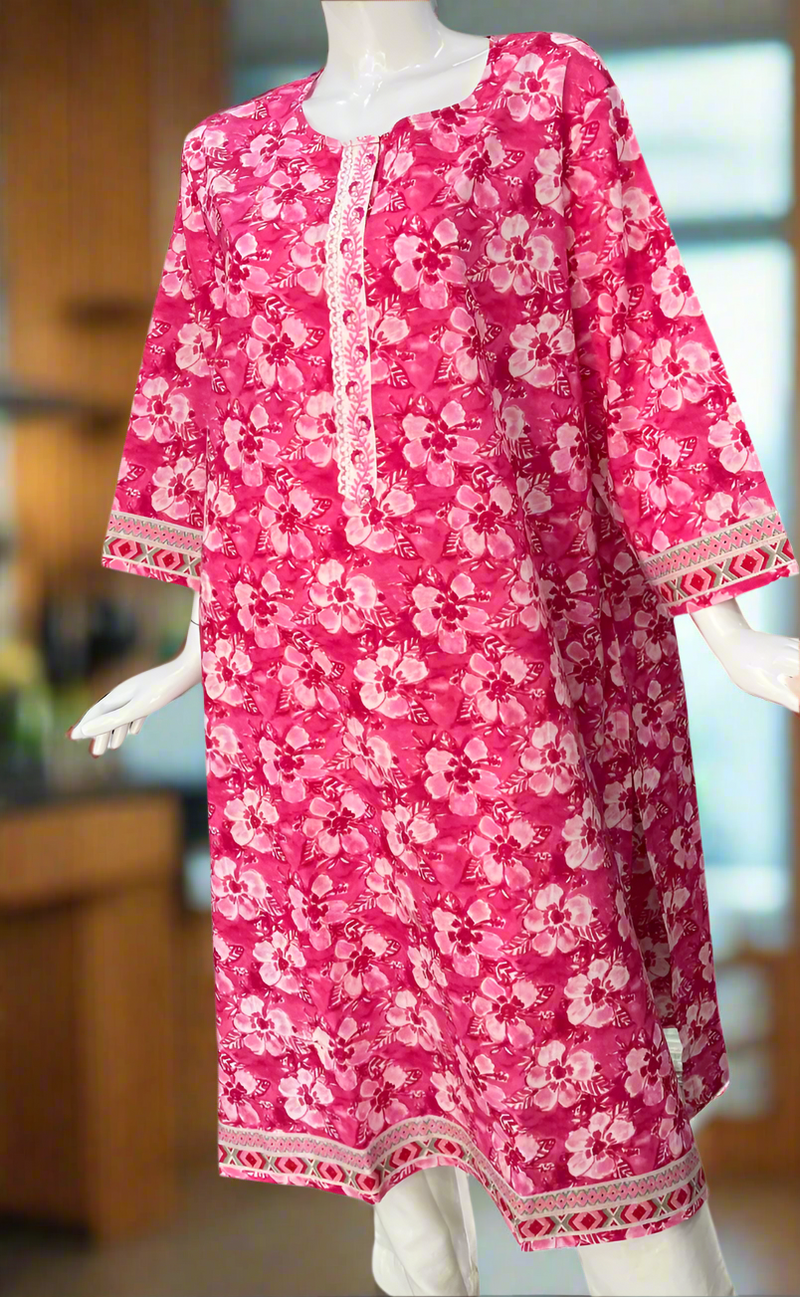 Pink Garden Jaipuri Cotton Kurti. Pure Versatile Cotton. | Laces and Frills