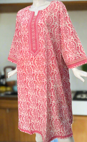 White/Pink Garden Jaipuri Cotton Kurti. Pure Versatile Cotton. | Laces and Frills