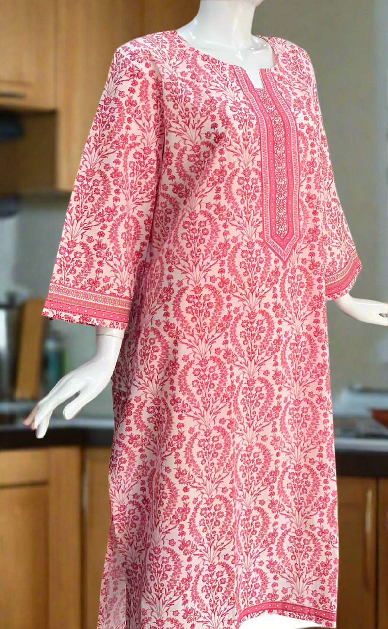 White/Pink Garden Jaipuri Cotton Kurti. Pure Versatile Cotton. | Laces and Frills