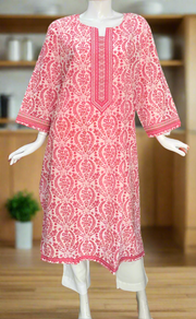 White/Pink Garden Jaipuri Cotton Kurti. Pure Versatile Cotton. | Laces and Frills