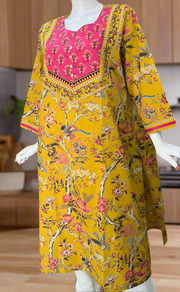 Yellow/Pink Garden Jaipuri Cotton Kurti. Pure Versatile Cotton. | Laces and Frills