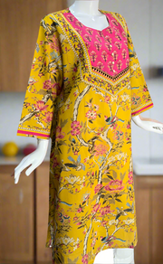 Yellow/Pink Garden Jaipuri Cotton Kurti. Pure Versatile Cotton. | Laces and Frills