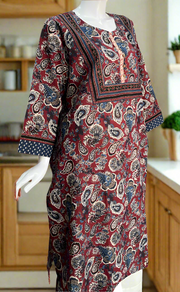 Dark Maroon Garden Jaipuri Cotton Kurti. Pure Versatile Cotton. | Laces and Frills