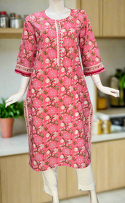 Pink Garden Jaipuri Cotton Kurti. Pure Versatile Cotton. | Laces and Frills