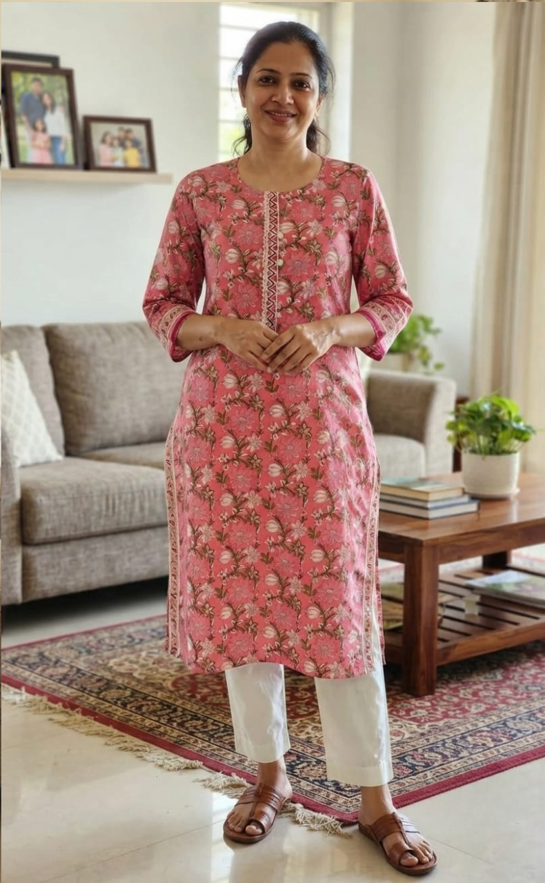 Pink Garden Jaipuri Cotton Kurti. Pure Versatile Cotton. | Laces and Frills