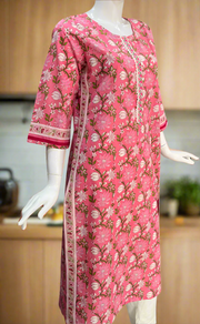 Pink Garden Jaipuri Cotton Kurti. Pure Versatile Cotton. | Laces and Frills