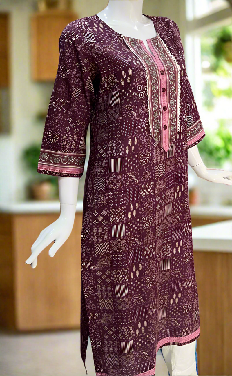 Beetroot Pink Garden Jaipuri Cotton Kurti. Pure Versatile Cotton. | Laces and Frills