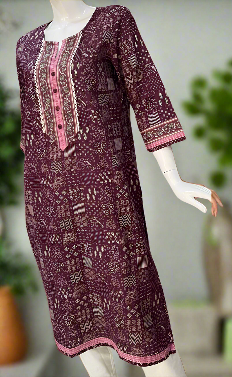 Beetroot Pink Garden Jaipuri Cotton Kurti. Pure Versatile Cotton. | Laces and Frills