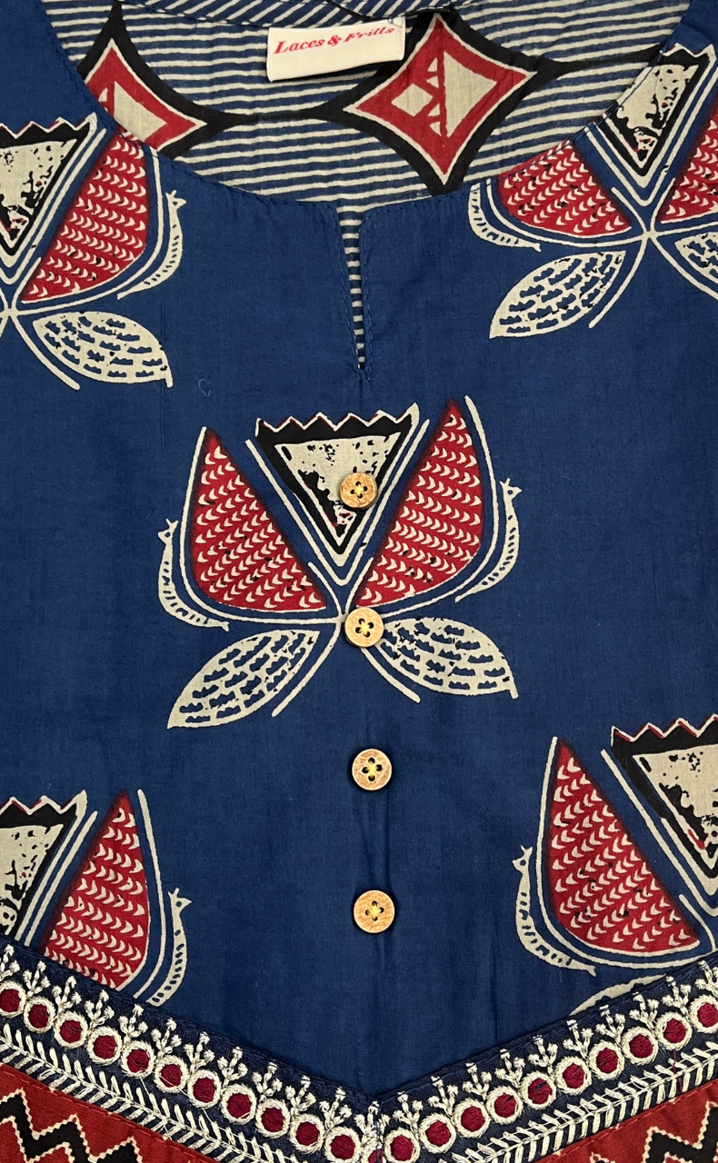 Blue Abstract Jaipuri Cotton Kurti. Pure Versatile Cotton. | Laces and Frills
