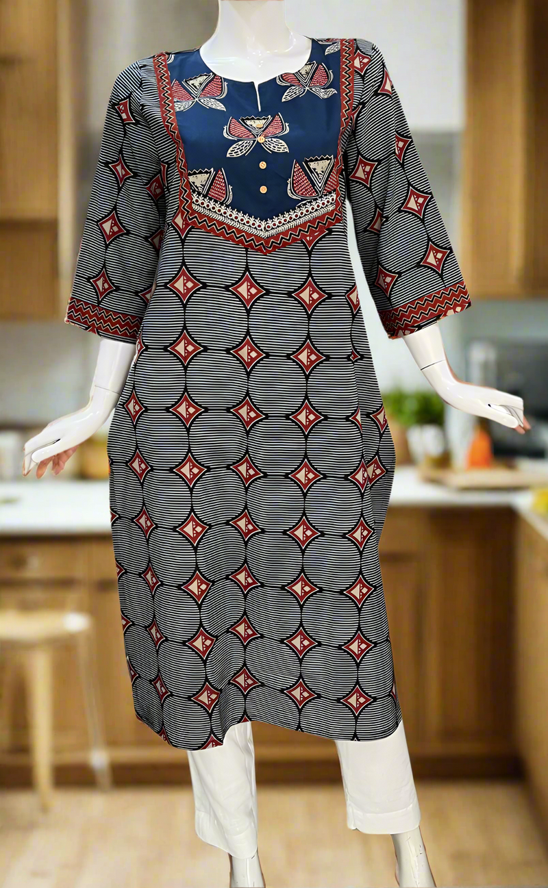 Blue Abstract Jaipuri Cotton Kurti. Pure Versatile Cotton. | Laces and Frills