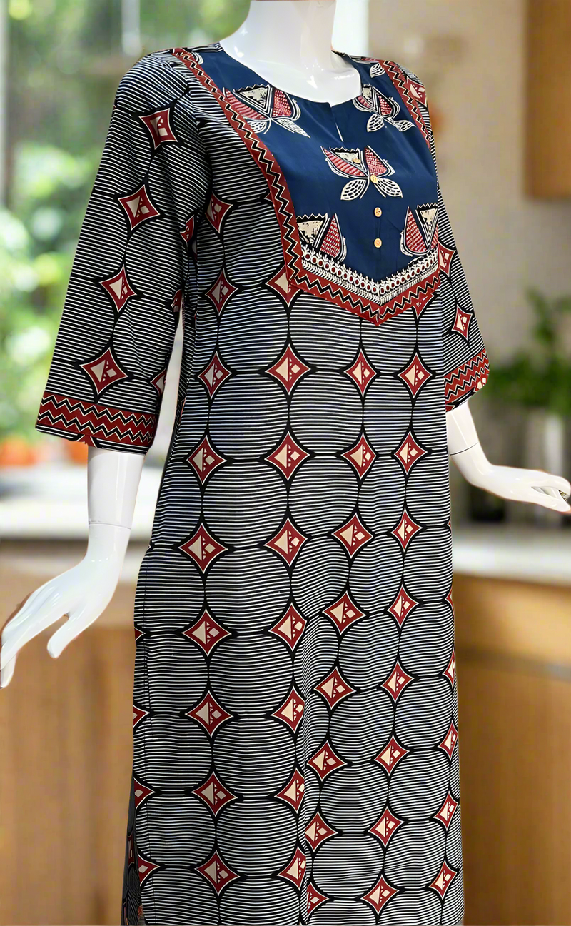 Blue Abstract Jaipuri Cotton Kurti. Pure Versatile Cotton. | Laces and Frills