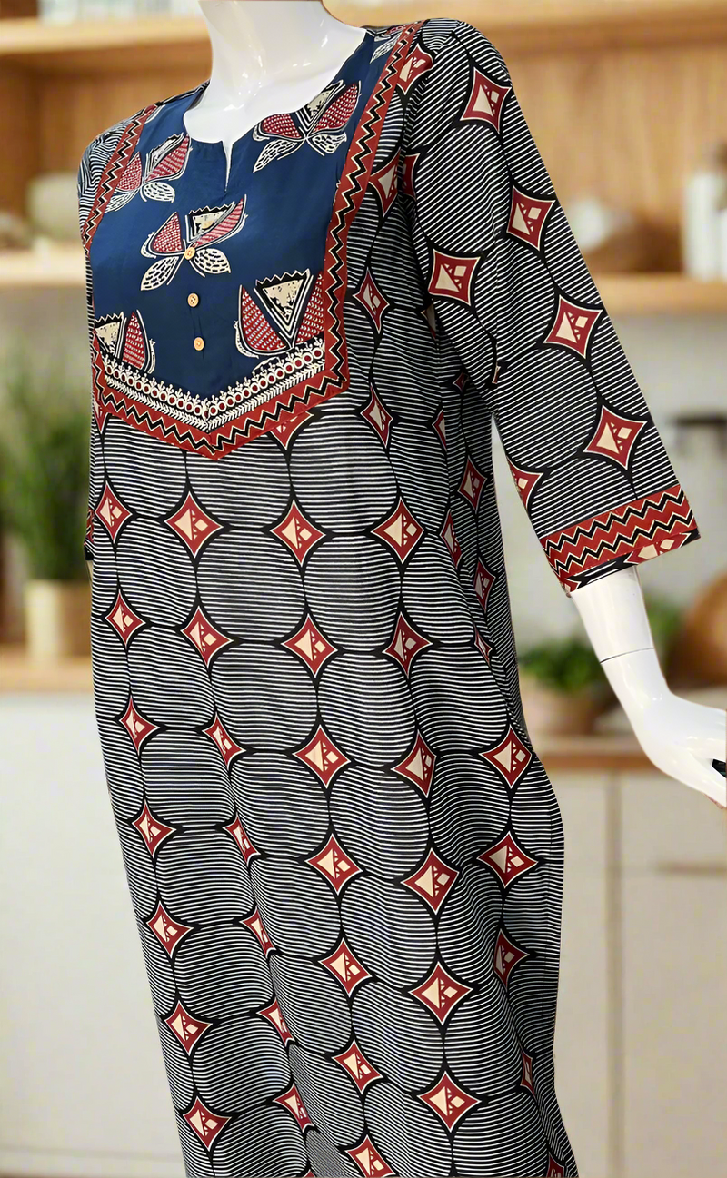 Blue Abstract Jaipuri Cotton Kurti. Pure Versatile Cotton. | Laces and Frills