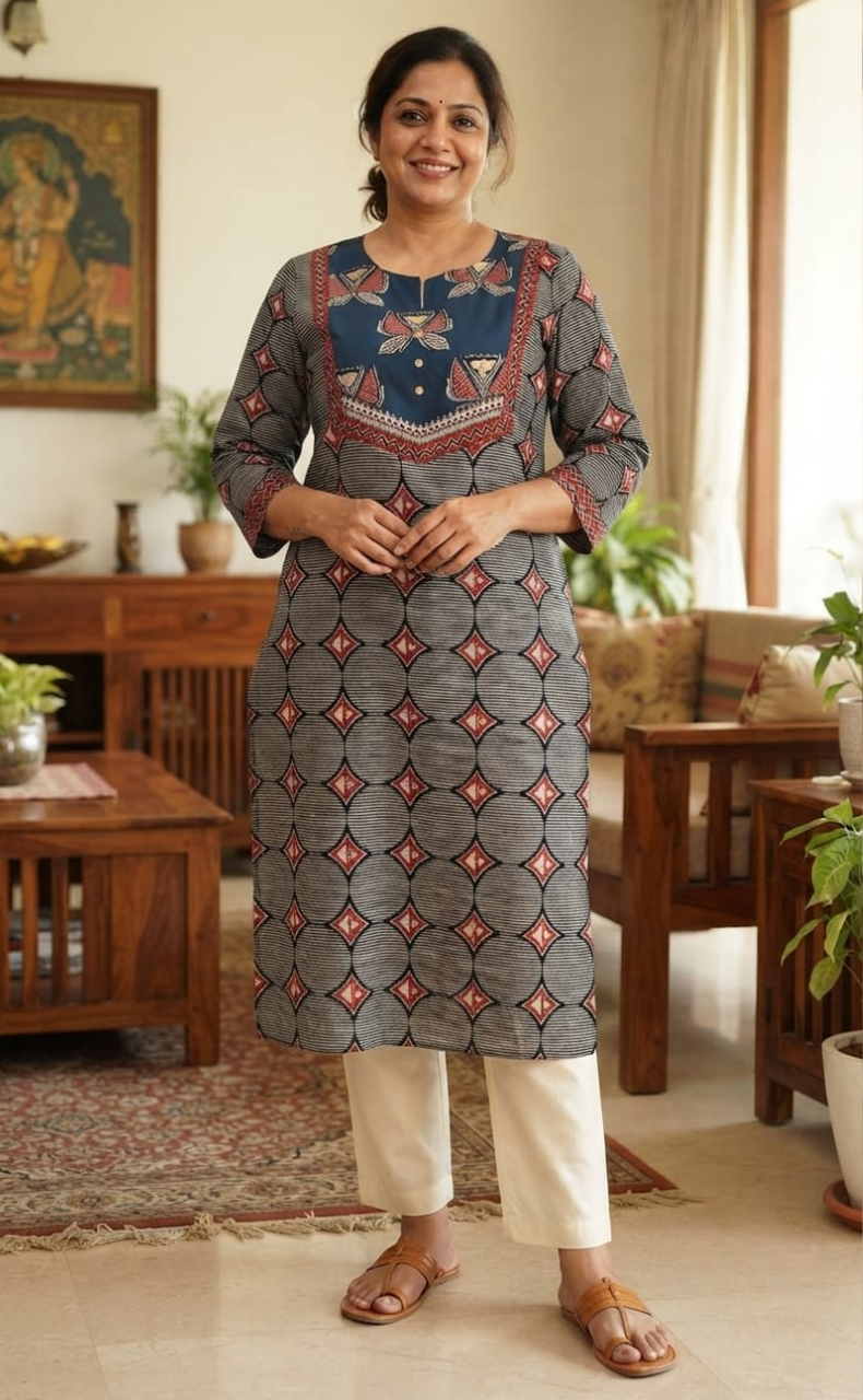 Blue Abstract Jaipuri Cotton Kurti. Pure Versatile Cotton. | Laces and Frills