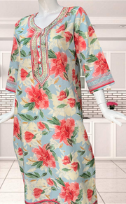 Light Blue/Peach Floral Jaipuri Cotton Kurti. Pure Versatile Cotton. | Laces and Frills