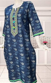 Blue Floral Jaipuri Cotton Kurti. Pure Versatile Cotton. | Laces and Frills