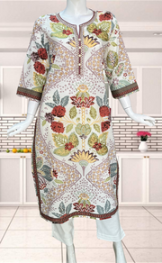 Off White/Maroon Garden Jaipuri Cotton Kurti. Pure Versatile Cotton. | Laces and Frills