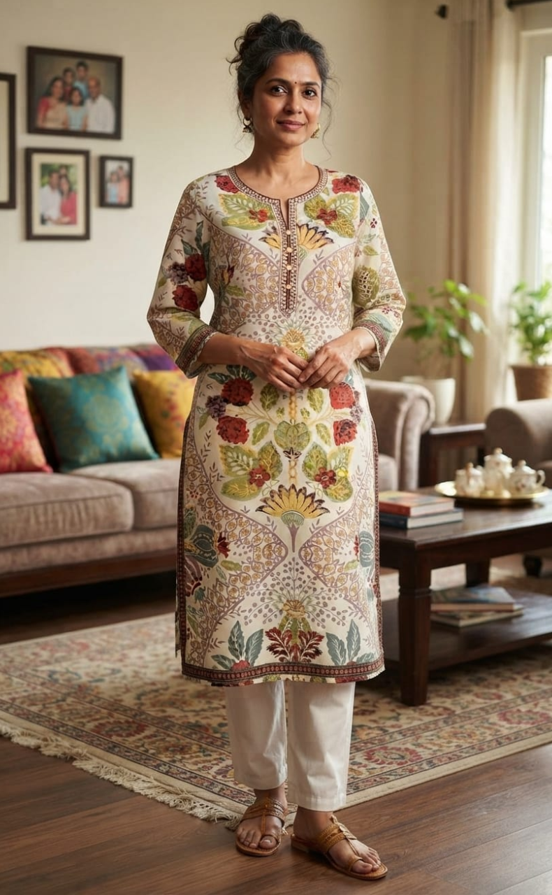 Off White Garden Jaipuri Cotton Kurti. Pure Versatile Cotton. | Laces and Frills