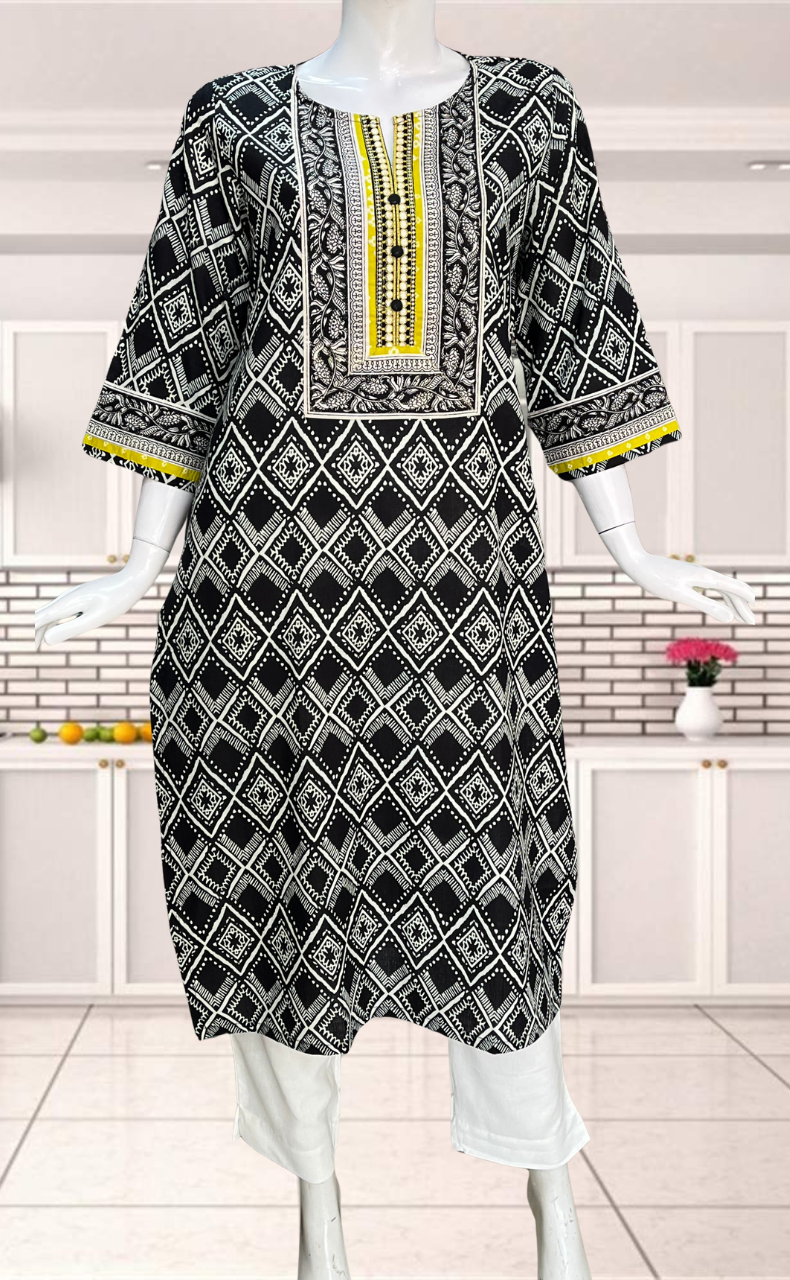Black Floral Jaipuri Cotton Kurti. Pure Versatile Cotton. | Laces and Frills