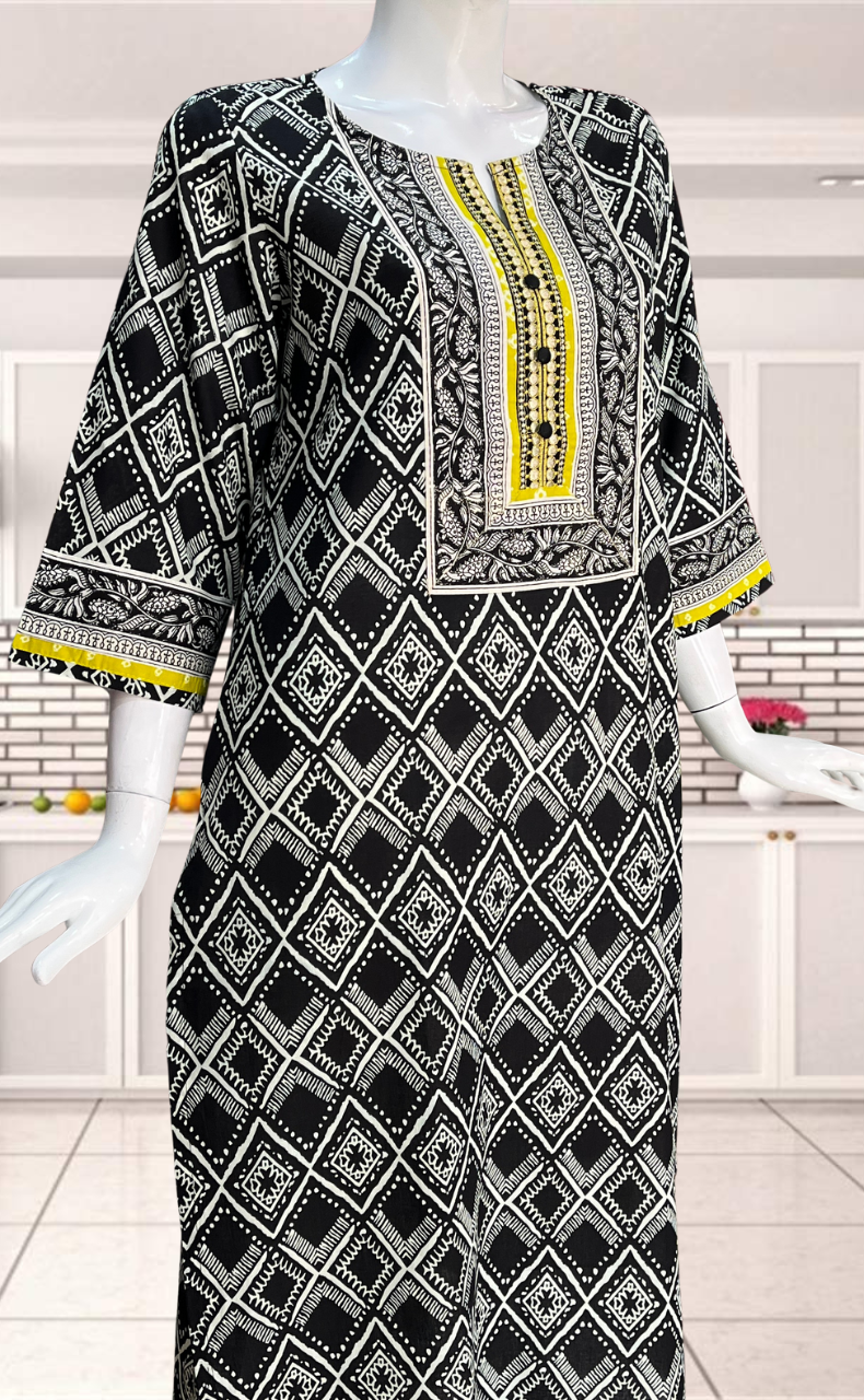 Black Floral Jaipuri Cotton Kurti. Pure Versatile Cotton. | Laces and Frills