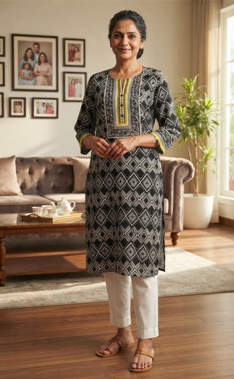 Black Abstract Jaipuri Cotton Kurti. Pure Versatile Cotton. | Laces and Frills