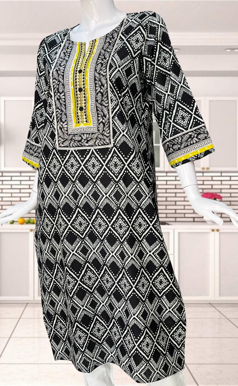 Black Floral Jaipuri Cotton Kurti. Pure Versatile Cotton. | Laces and Frills