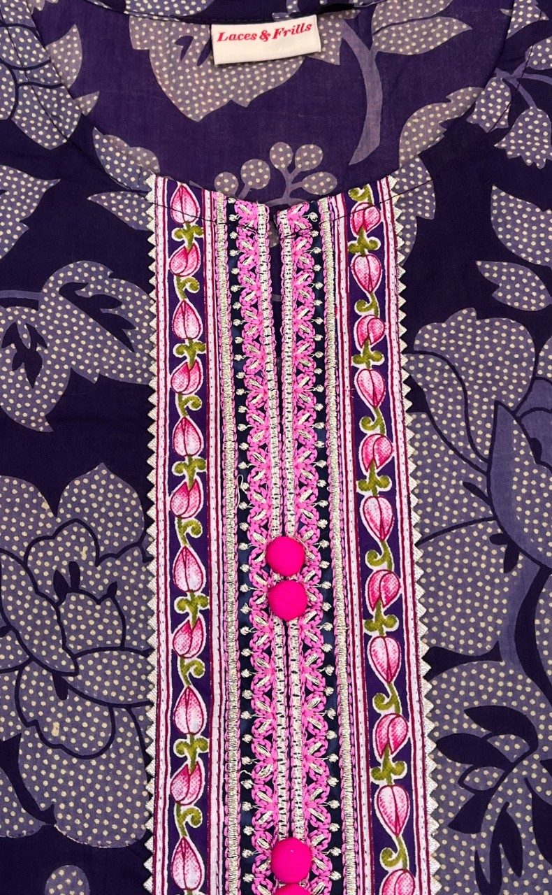Purple Floral Jaipuri Cotton Kurti. Pure Versatile Cotton. | Laces and Frills