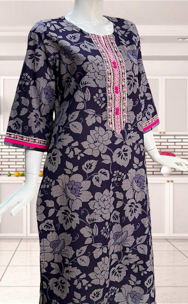 Purple Floral Jaipuri Cotton Kurti. Pure Versatile Cotton. | Laces and Frills