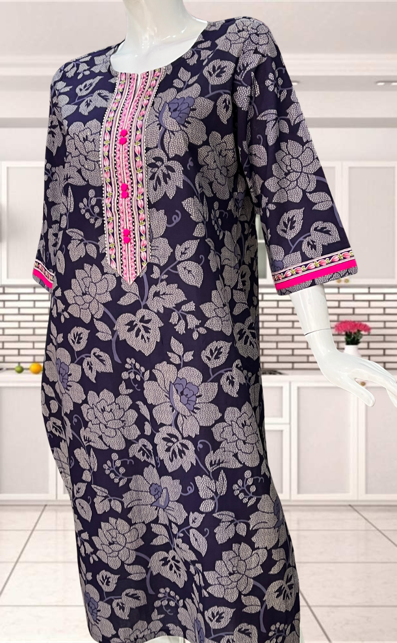 Purple Floral Jaipuri Cotton Kurti. Pure Versatile Cotton. | Laces and Frills